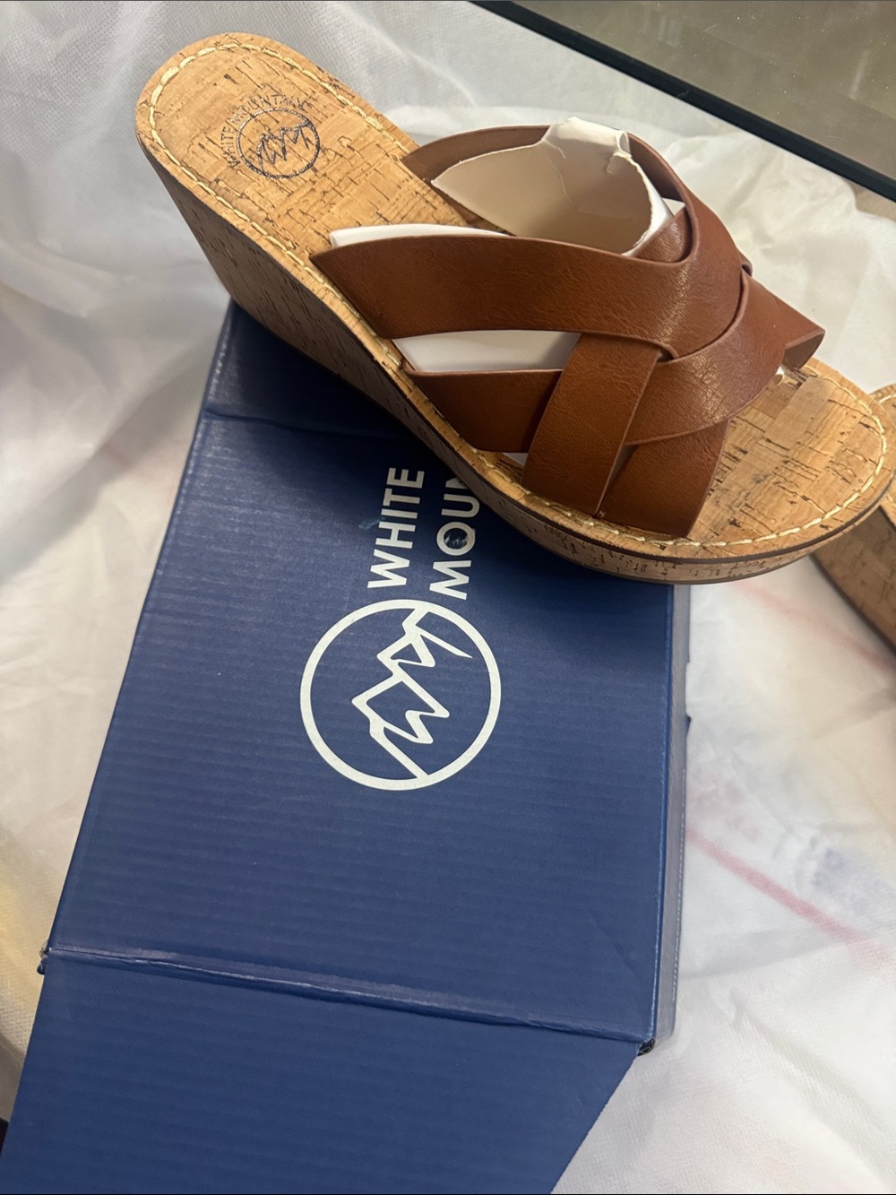 White Mountain Brown Woven Cork Wedge Slide Sandals - Picture 3 of 5